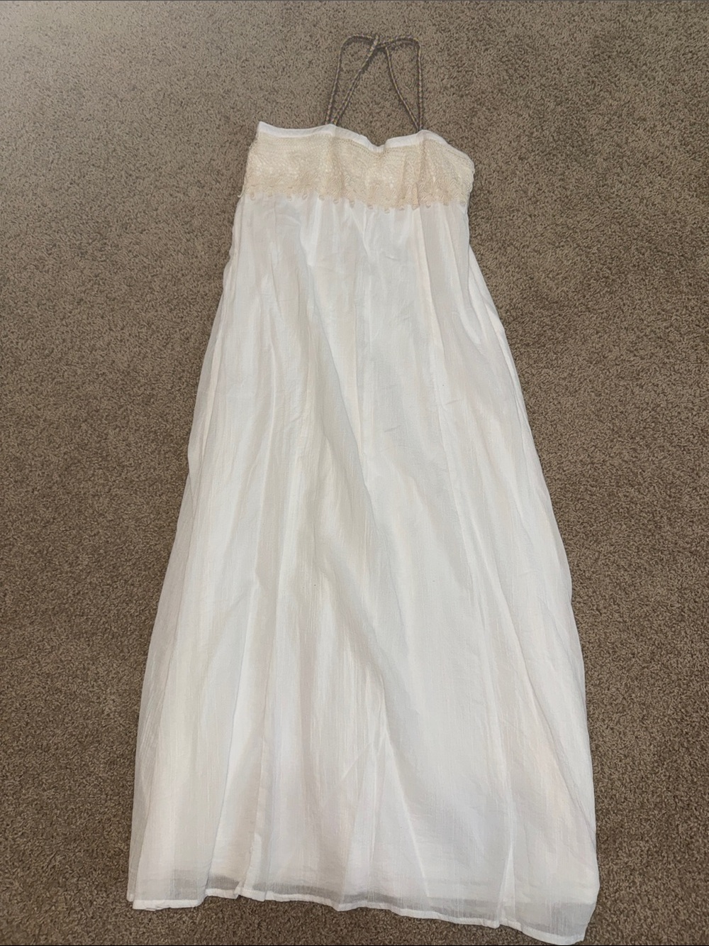 Chelsea & Violet Cream and White Maxi Dress with Lace Bodice